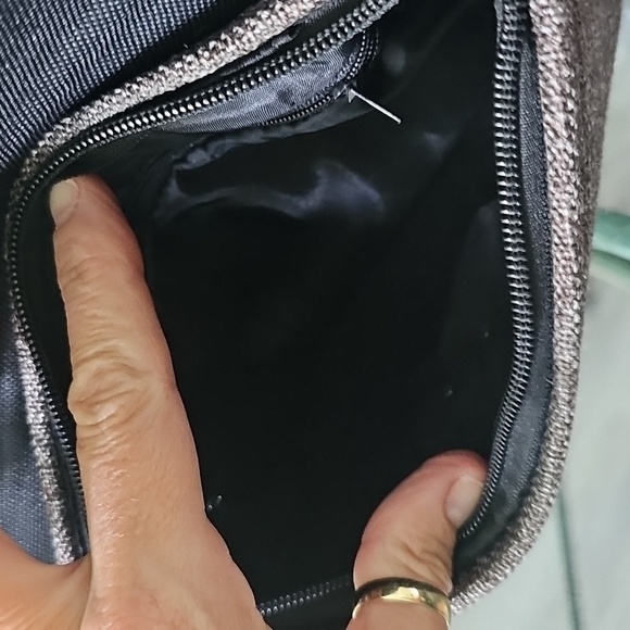 Purple Gold Patterned Wooden Handle Handbag And Clutch Set NWOT! - Picture 3 of 5